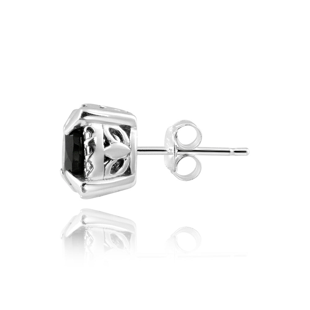 Sterling Silver 2ct Black Spinel Round Stud Earrings-2