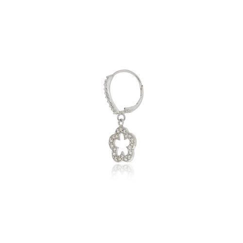 Sterling Silver CZ Open Flower Dangle Leverback Earrings-2