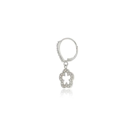 Sterling Silver CZ Open Flower Dangle Leverback Earrings