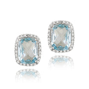Sterling Silver 8ct Blue Topaz & Diamond Accent Cushion Cut Earrings