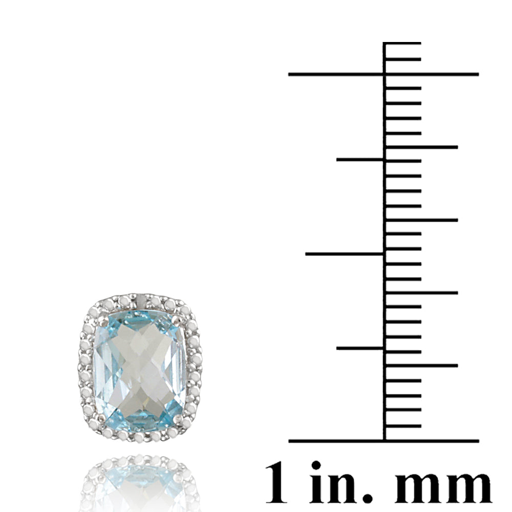 Sterling Silver 8ct Blue Topaz & Diamond Accent Cushion Cut Earrings-3