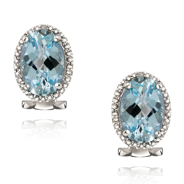 Sterling Silver 8.8ct Blue Topaz & Diamond Accent Oval Earrings