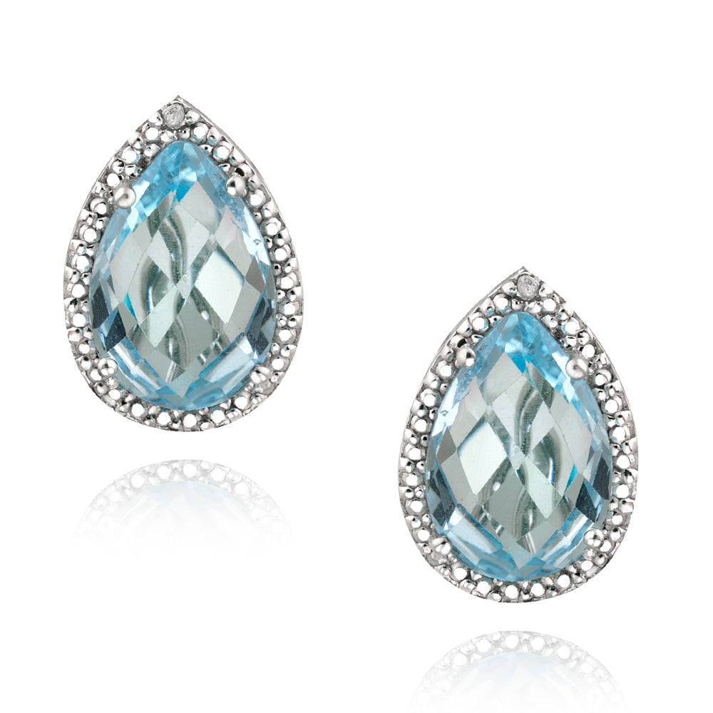 Sterling Silver 7.4ct Blue Topaz & Diamond Accent Teardrop Earrings
