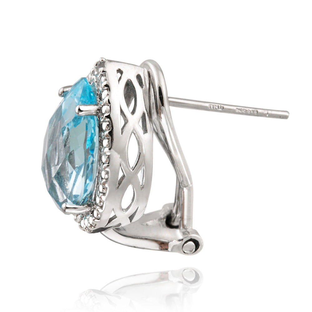 Sterling Silver 7.4ct Blue Topaz & Diamond Accent Teardrop Earrings-2