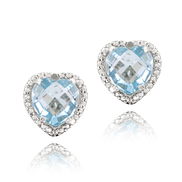 Sterling Silver 4.3ct Blue Topaz & Diamond Accent Heart Earrings