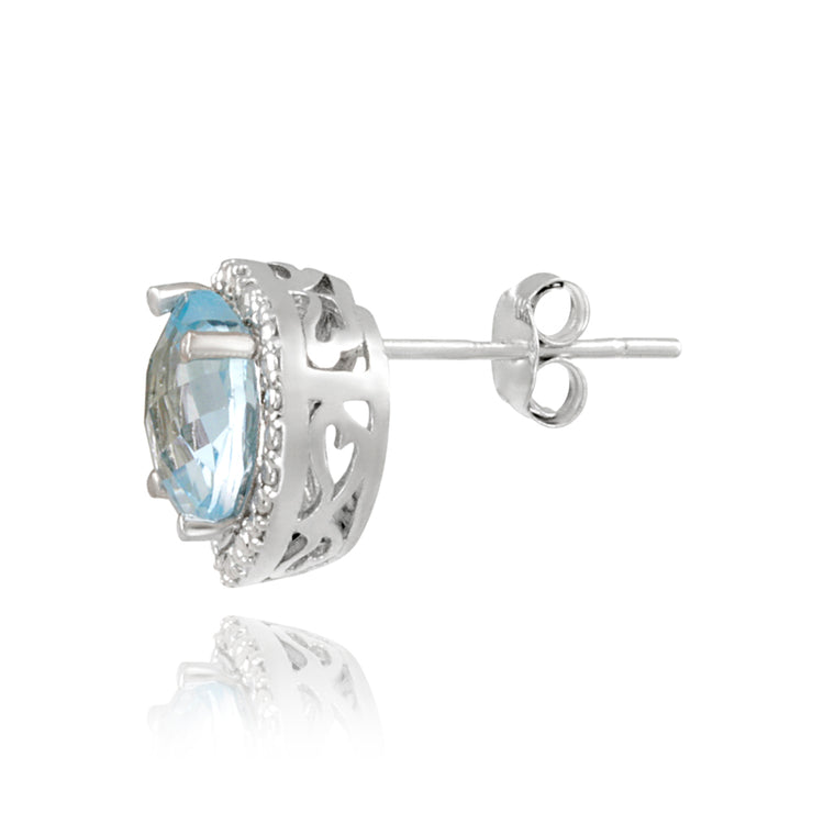 Sterling Silver 4.3ct Blue Topaz & Diamond Accent Heart Earrings
