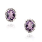 Sterling Silver 3.3ct Amethyst & Diamond Accent Oval Earrings