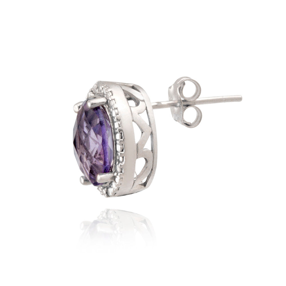 Sterling Silver 3.3ct Amethyst & Diamond Accent Oval Earrings-2