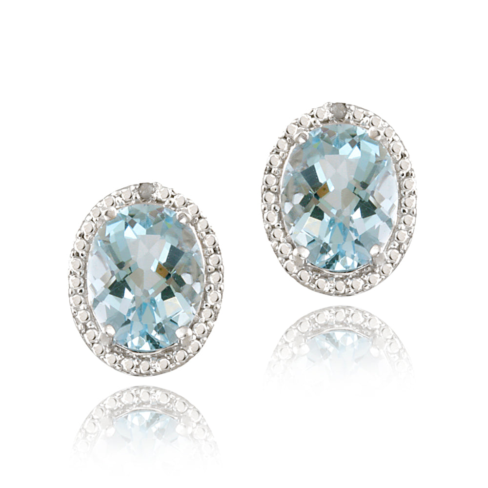 Sterling Silver 4.4ct Blue Topaz & Diamond Accent Oval Earrings