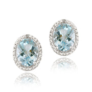 Sterling Silver 4.4ct Blue Topaz & Diamond Accent Oval Earrings
