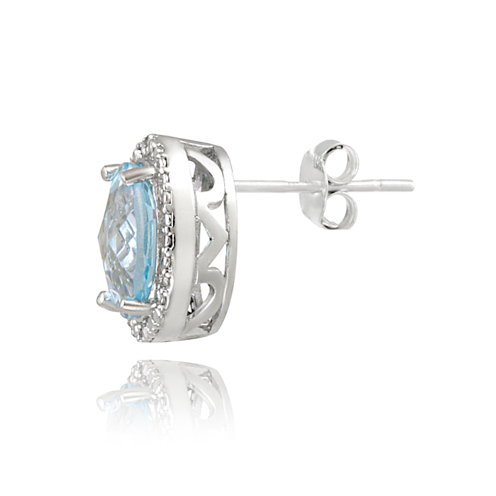 Sterling Silver 4.4ct Blue Topaz & Diamond Accent Oval Earrings-2