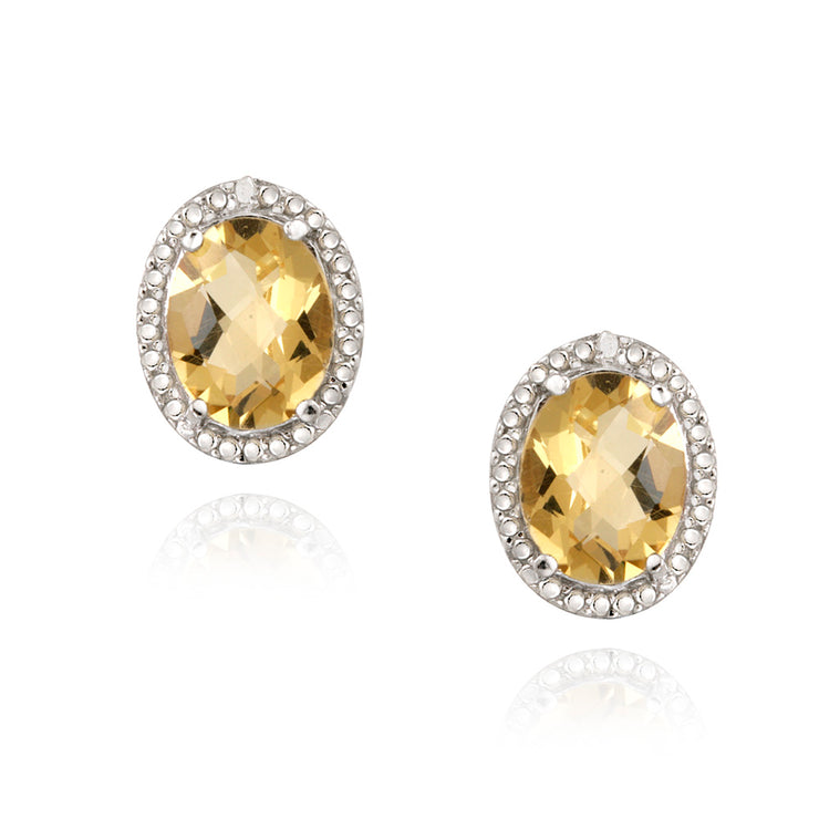 Sterling Silver 3.3ct Citrine & Diamond Accent Oval Earrings
