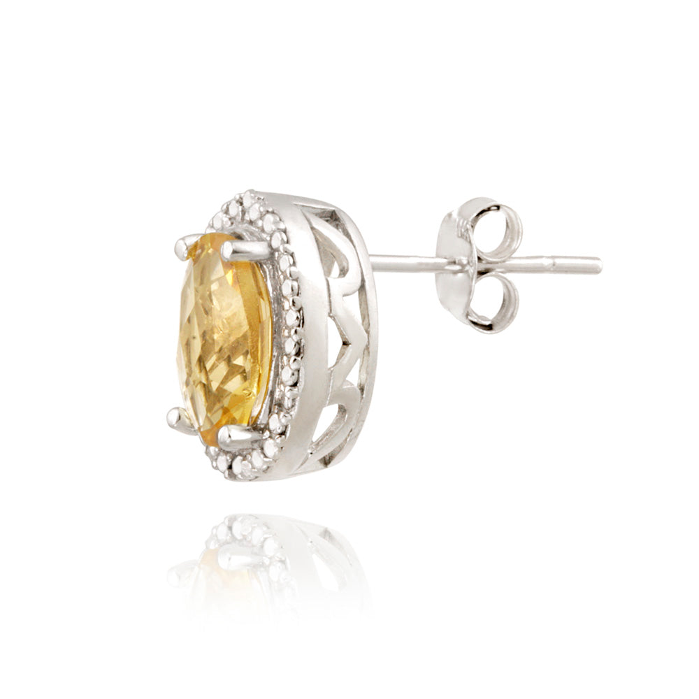Sterling Silver 3.3ct Citrine & Diamond Accent Oval Earrings-2