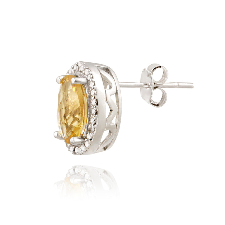 Sterling Silver 3.3ct Citrine & Diamond Accent Oval Earrings