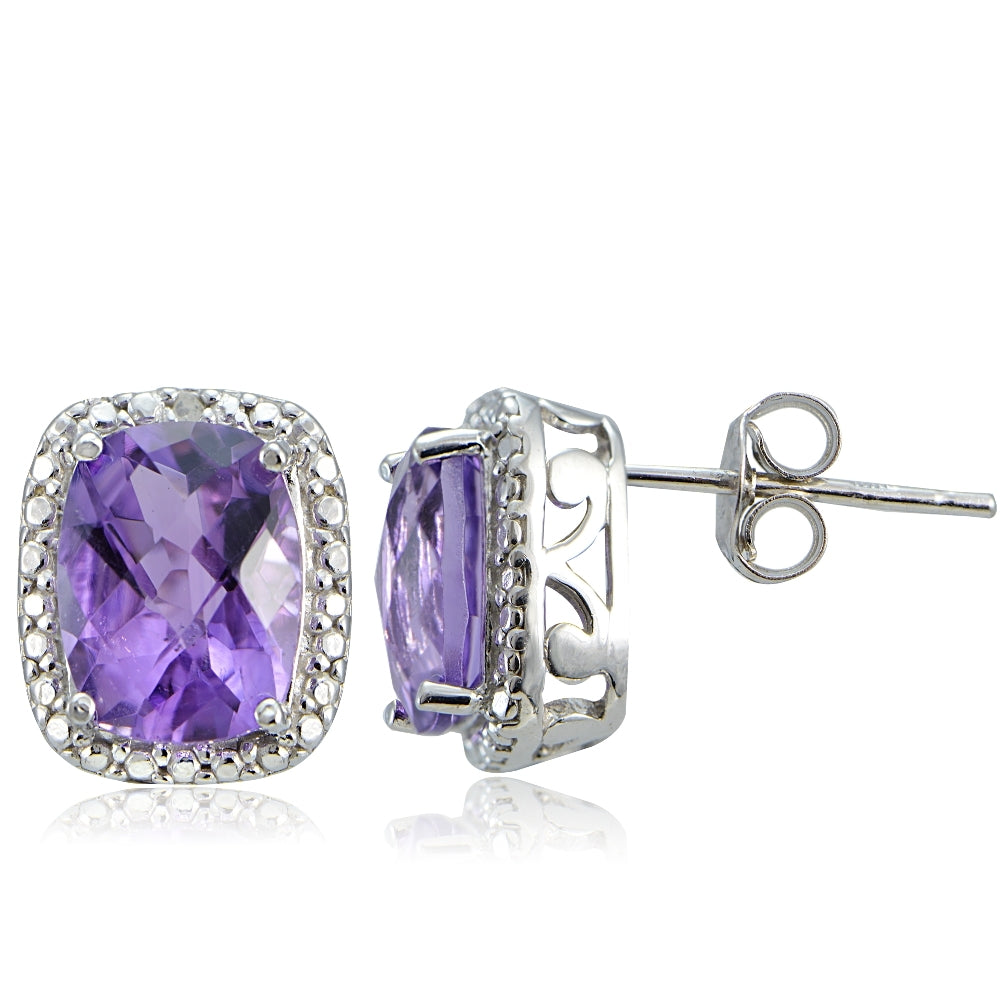 Sterling Silver 4ct Amethyst & Diamond Accent Cushion Cut Earrings