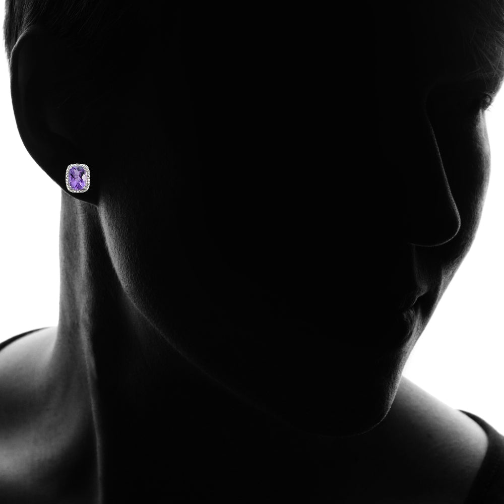 Sterling Silver 4ct Amethyst & Diamond Accent Cushion Cut Earrings-2
