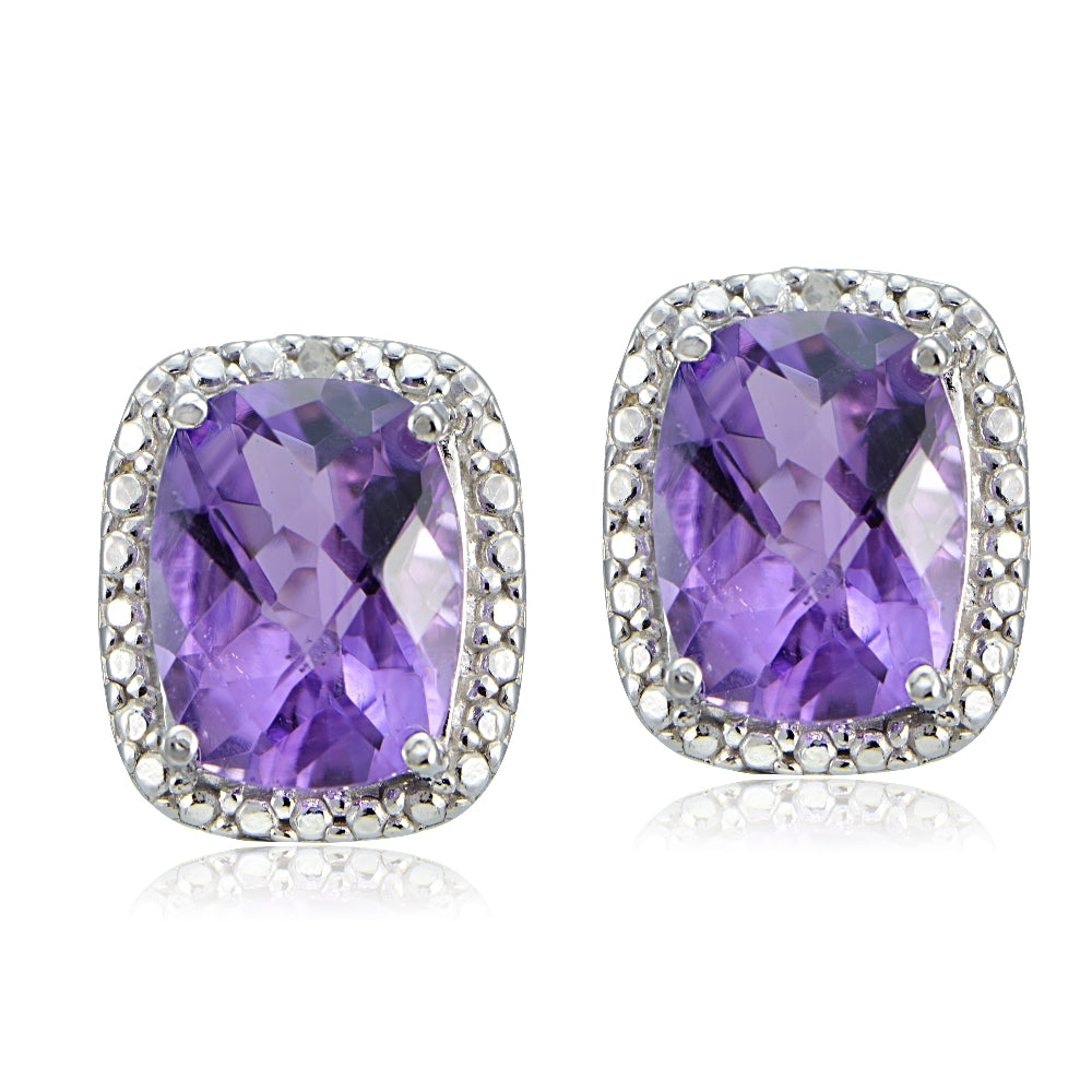 Sterling Silver 4ct Amethyst & Diamond Accent Cushion Cut Earrings-3