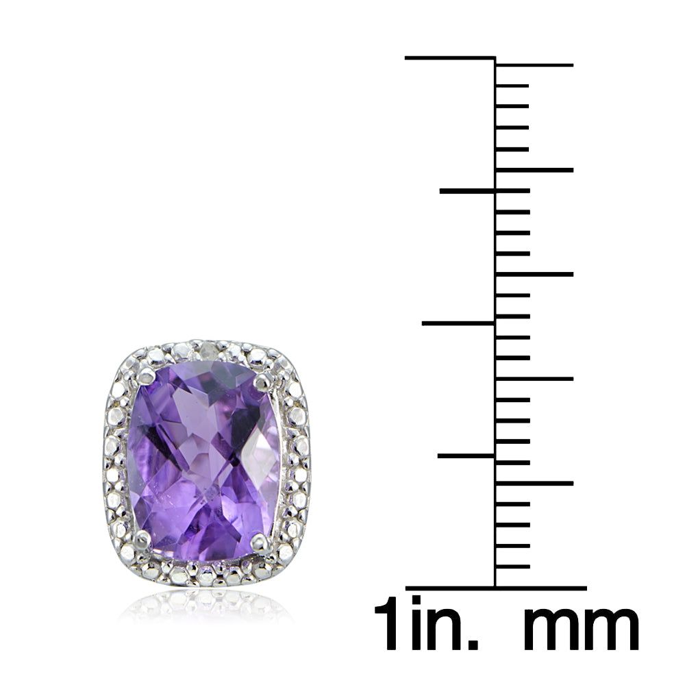 Sterling Silver 4ct Amethyst & Diamond Accent Cushion Cut Earrings-4