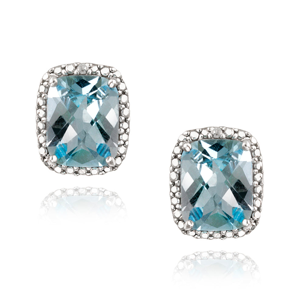 Sterling Silver 5.5ct Blue Topaz & Diamond Accent Cushion Cut Earrings
