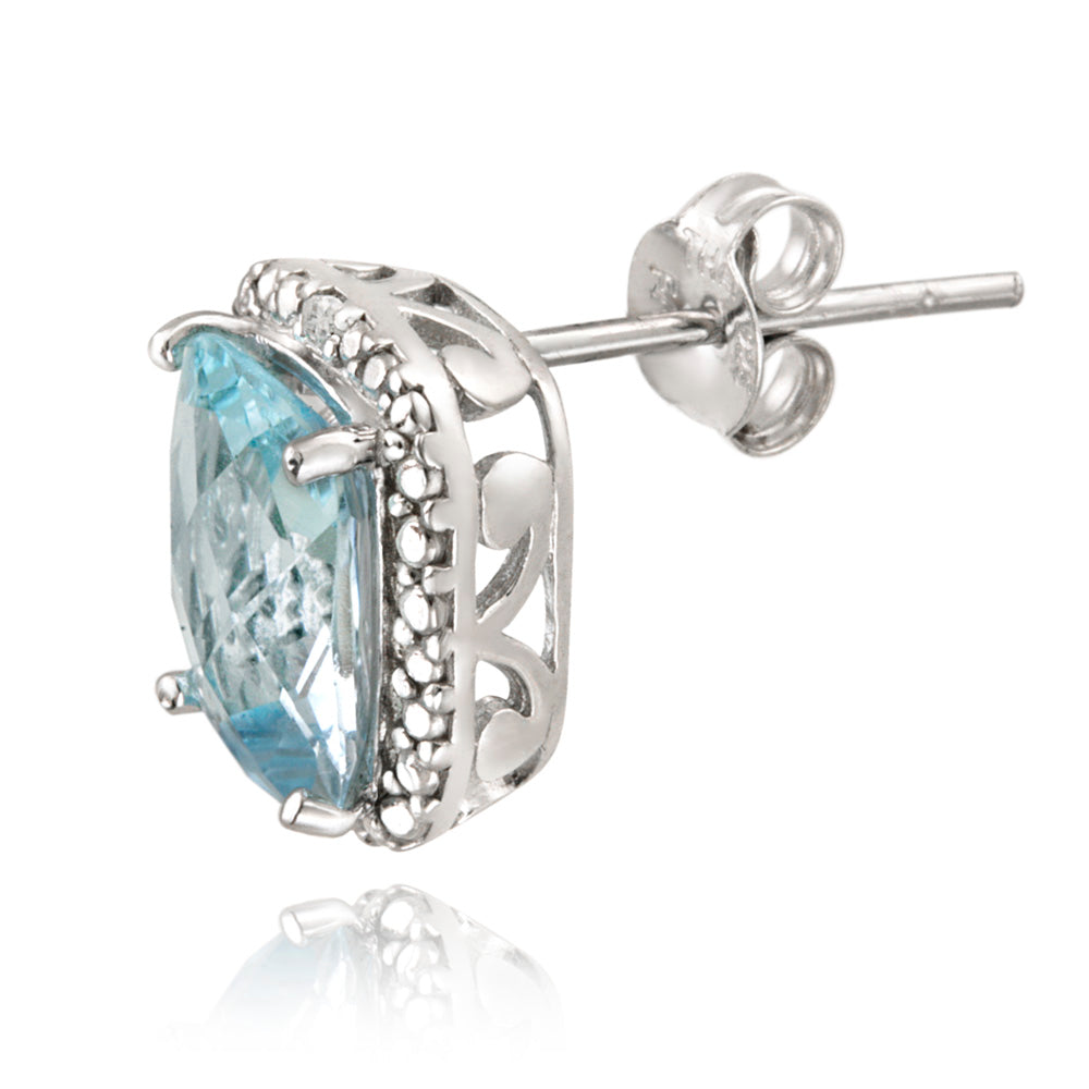 Sterling Silver 5.5ct Blue Topaz & Diamond Accent Cushion Cut Earrings-2