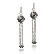 Sterling Silver Black Diamond Accent Dangling Ball Earrings