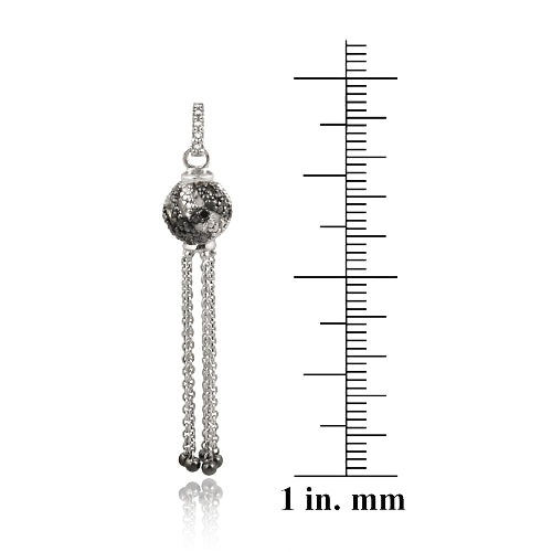Sterling Silver Black Diamond Accent Dangling Ball Earrings-3