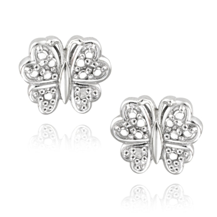 Sterling Silver Diamond Accent Butterfly Stud Earrings
