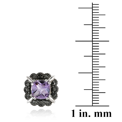 Sterling Silver Amethyst & Black Diamond Accent Stud Earrings-3
