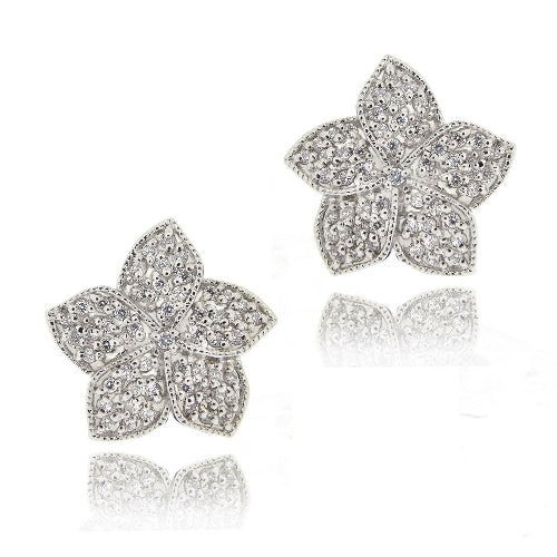 Sterling Silver CZ Flower Stud Earrings