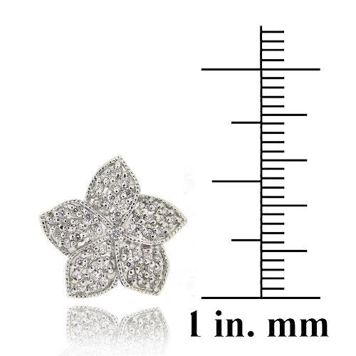 Sterling Silver CZ Flower Stud Earrings-3