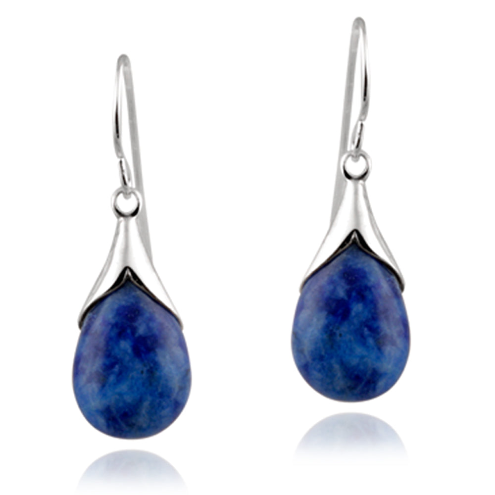 Sterling Silver Sodalite Teardrop Dangle Earrings-2