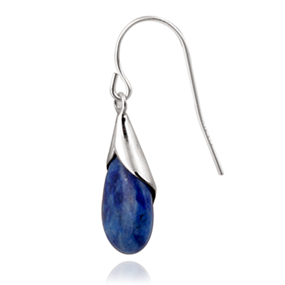Sterling Silver Sodalite Teardrop Dangle Earrings-3
