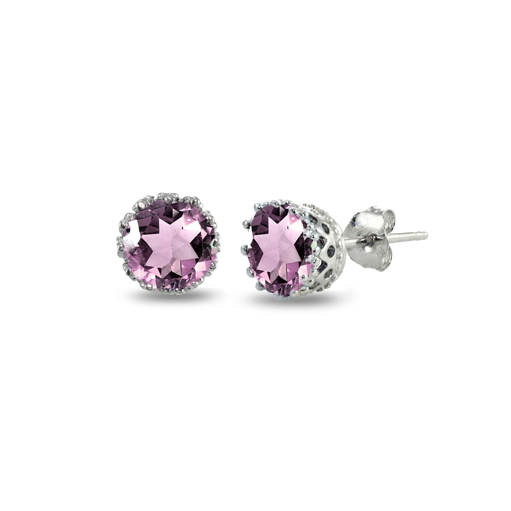 Sterling Silver Created Alexandrite Crown Stud Earrings