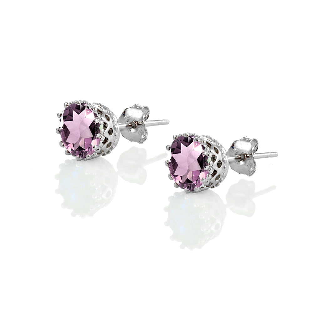 Sterling Silver Created Alexandrite Crown Stud Earrings-2