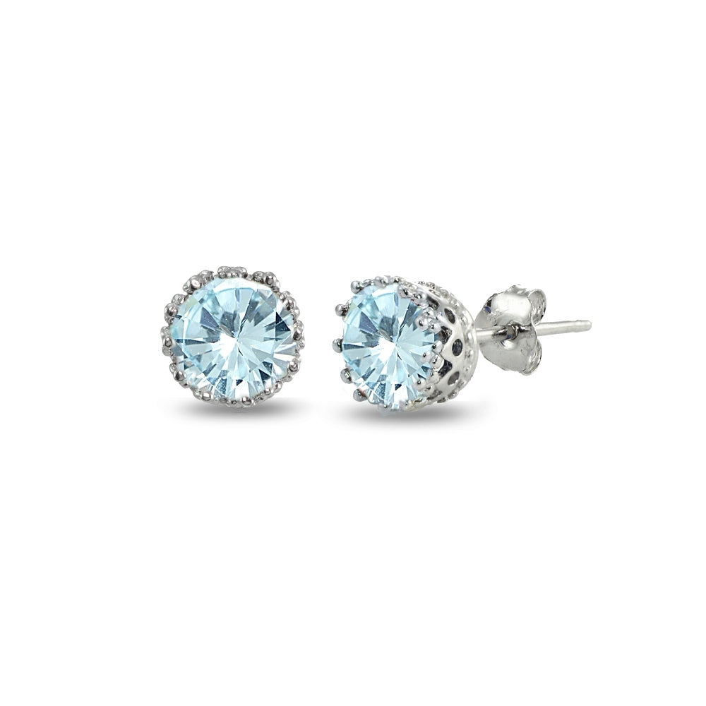 Sterling Silver Blue Topaz Crown Stud Earrings