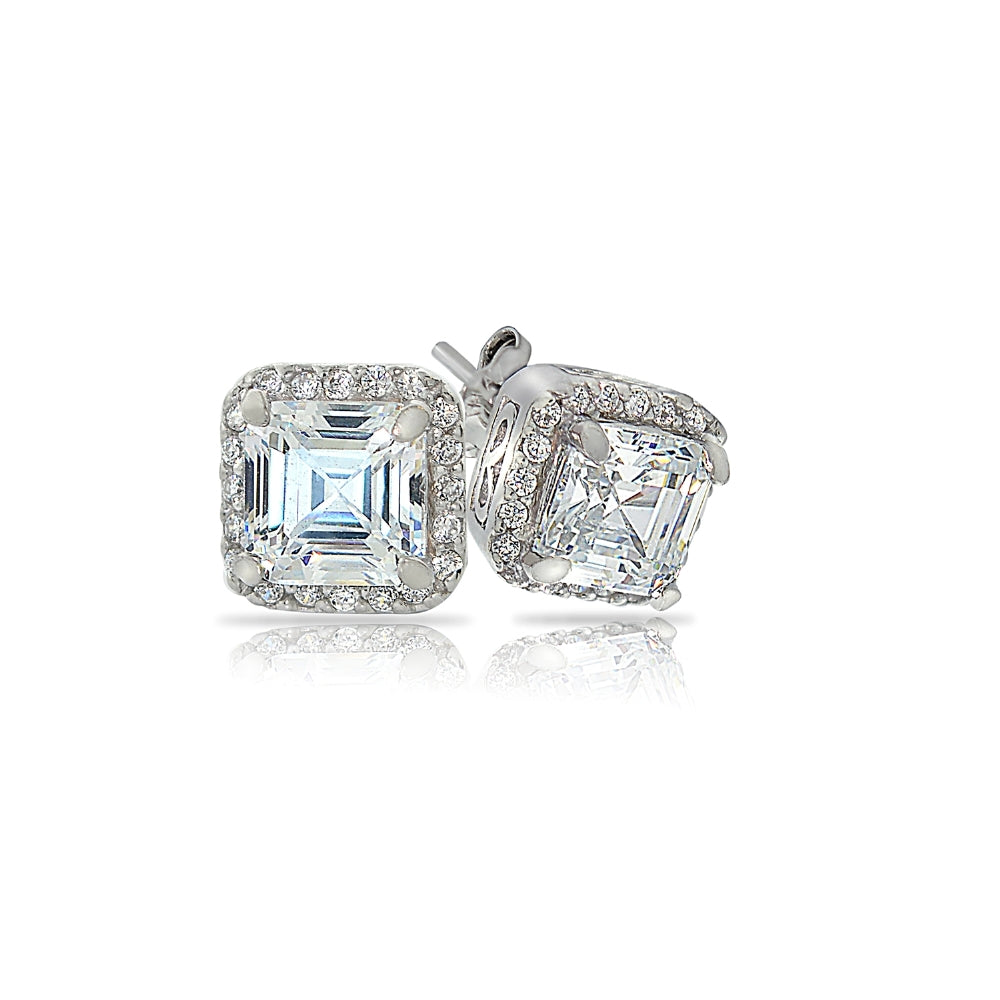 Sterling Silver Asscher-Cut Cubic Zirconia Stud Earrings