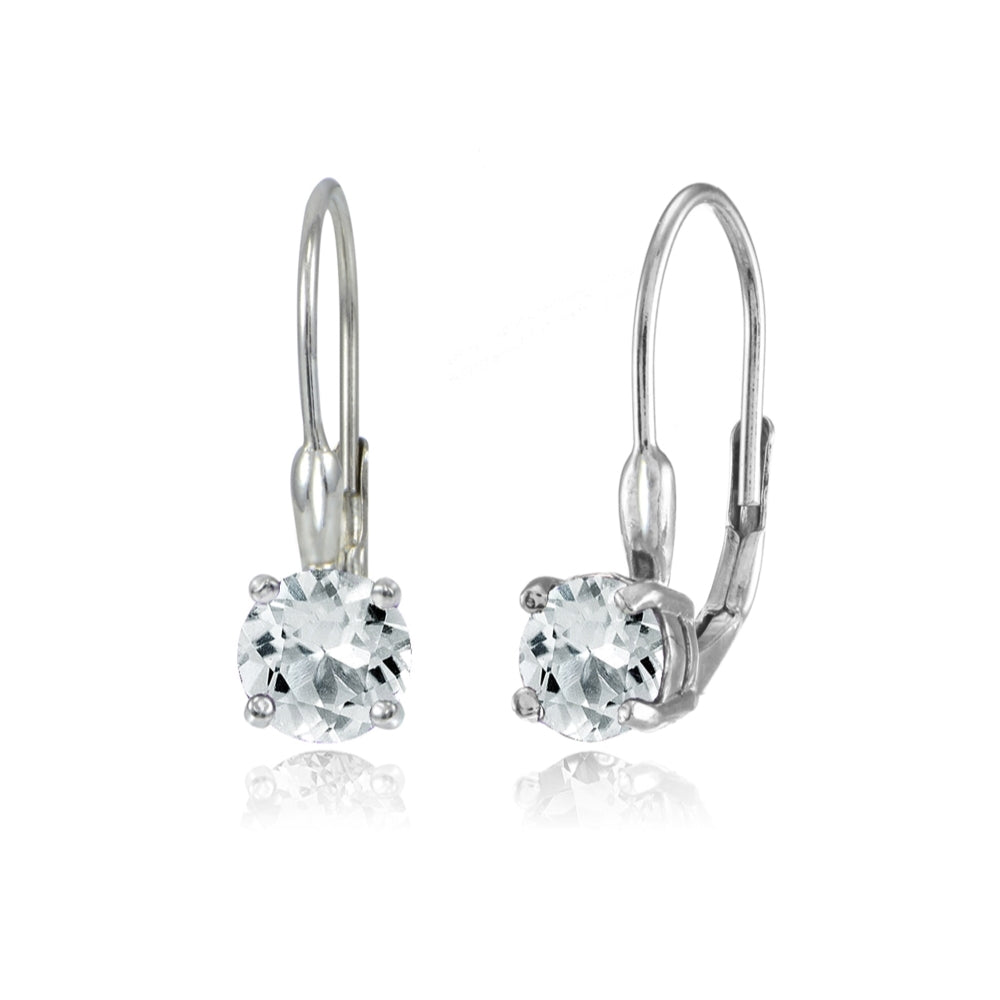 Sterling Silver Light Aquamarine 6mm Round Leverback Earrings