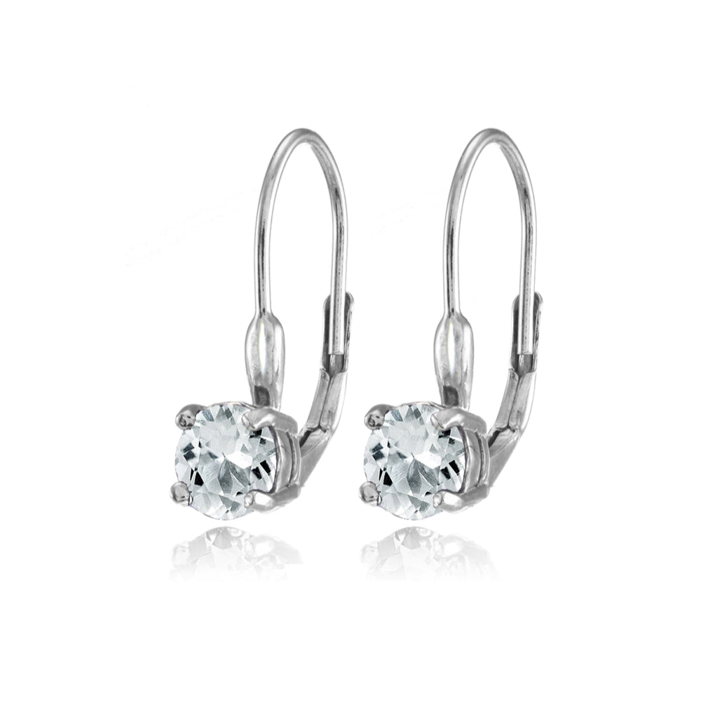 Sterling Silver Light Aquamarine 6mm Round Leverback Earrings-2