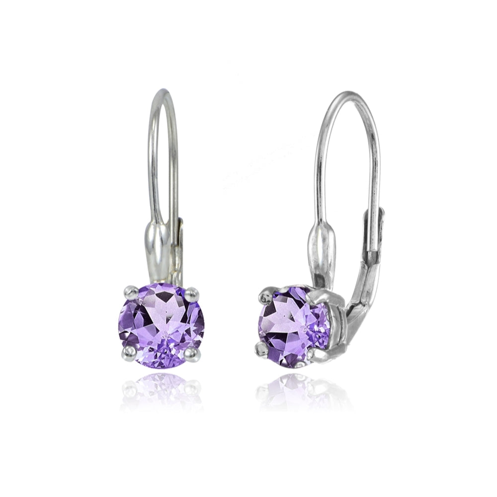 Sterling Silver Amethyst 6mm Round Leverback Earrings
