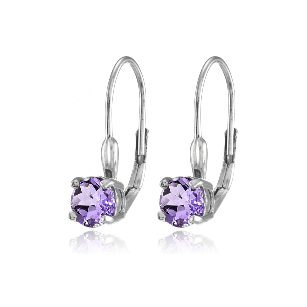 Sterling Silver Amethyst 6mm Round Leverback Earrings-2