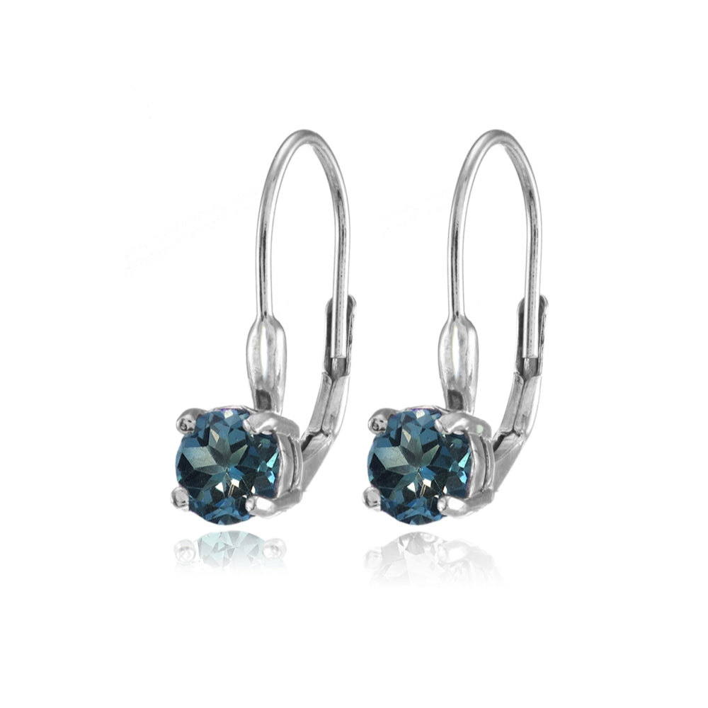 Sterling Silver London Blue Topaz Leverback Earrings-2