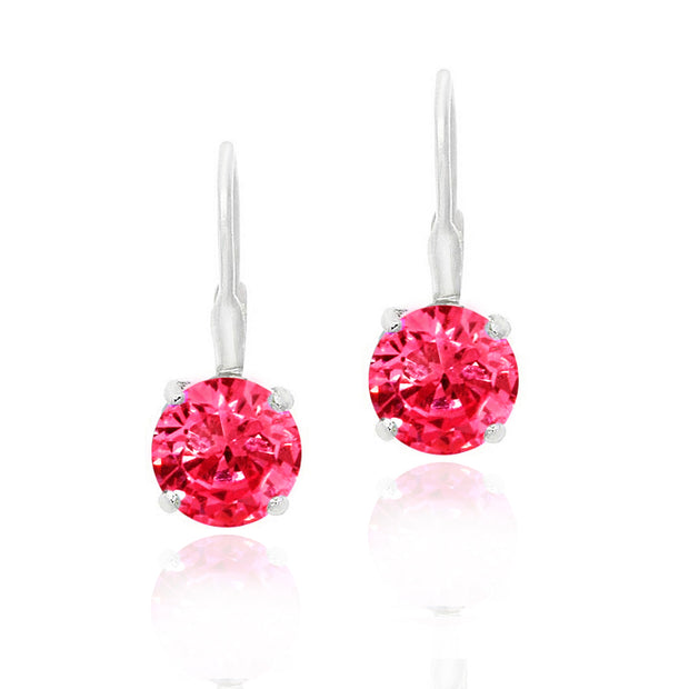 Sterling Silver 2ct Created Ruby Leverback Earrings