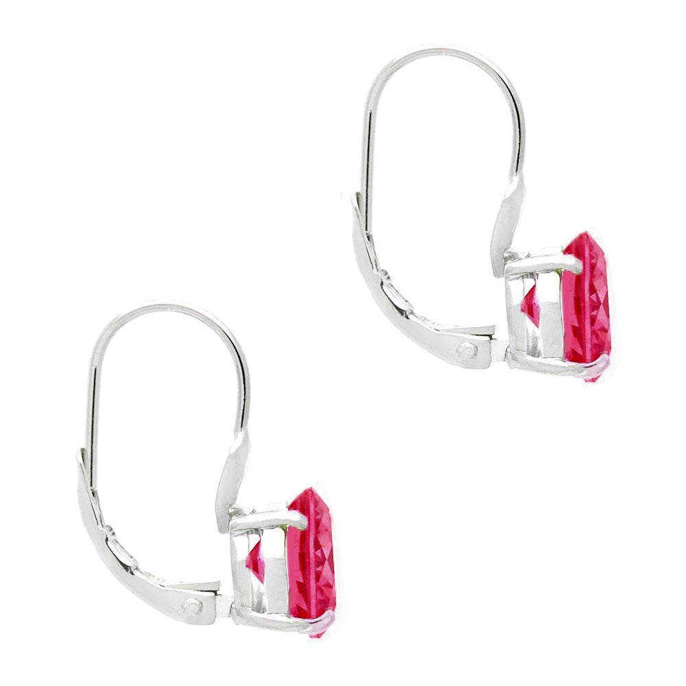 Sterling Silver 2ct Created Ruby Leverback Earrings-2