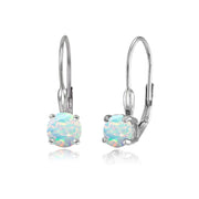 Sterling Silver Created White Opal 6mm Round Leverback Earrings