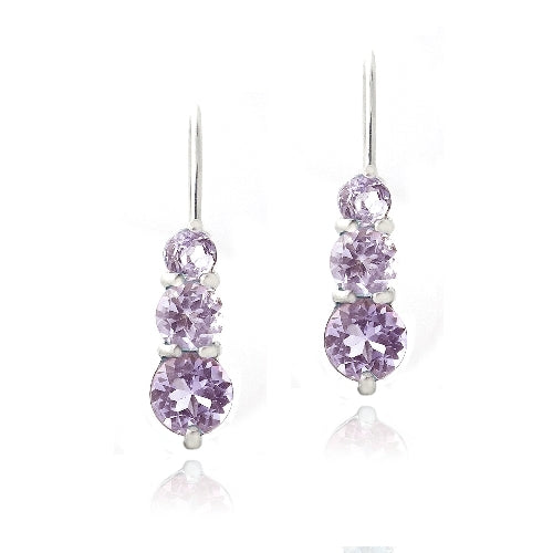 Sterling Silver 1.5ct Amethyst Three Stone Drop Earrings