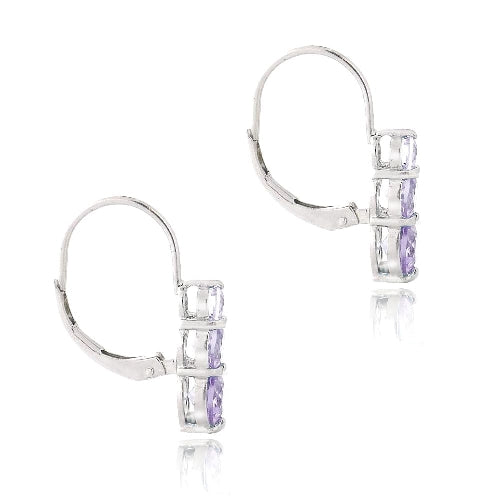 Sterling Silver 1.5ct Amethyst Three Stone Drop Earrings-2
