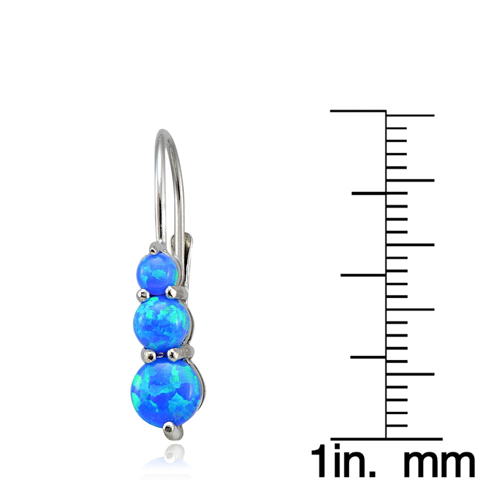 Sterling Silver Created Blue Opal Three Stone Drop Earrings-3
