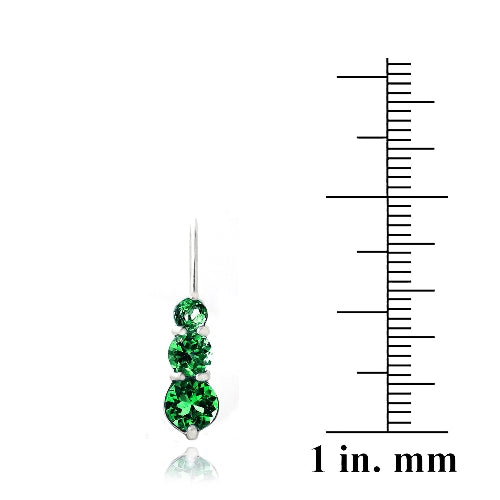Sterling Silver 2ct Created Emerald Three Stone Drop Earrings-3