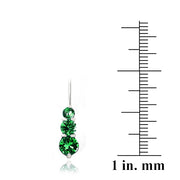 Sterling Silver 2ct Created Emerald Three Stone Drop Earrings