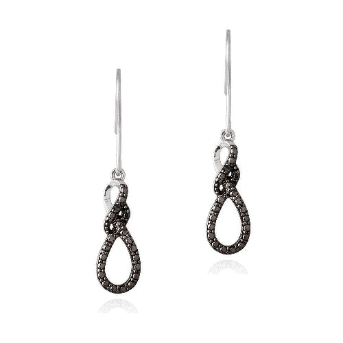 Sterling Silver Black Diamond Accent Infinity Twist Dangle Earrings